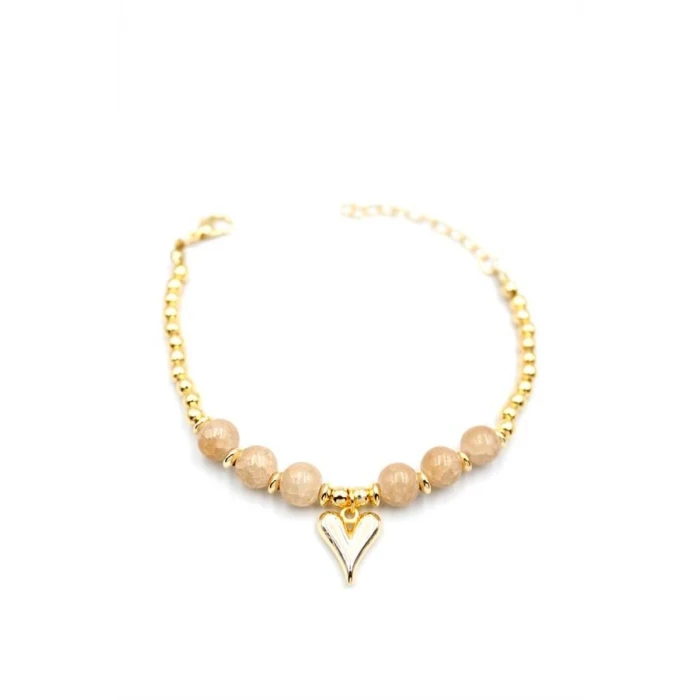 ieg™ Boncuklu Kalp Bileklik - Krem