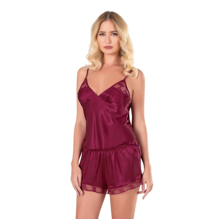 ieg™ Bordo Saten Babydoll Şort Takımı