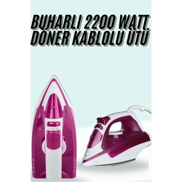 ieg™ Buharlı Ütü 2200 Watt Seramik Tabanlı Taşınabilir Kablolu Ütü