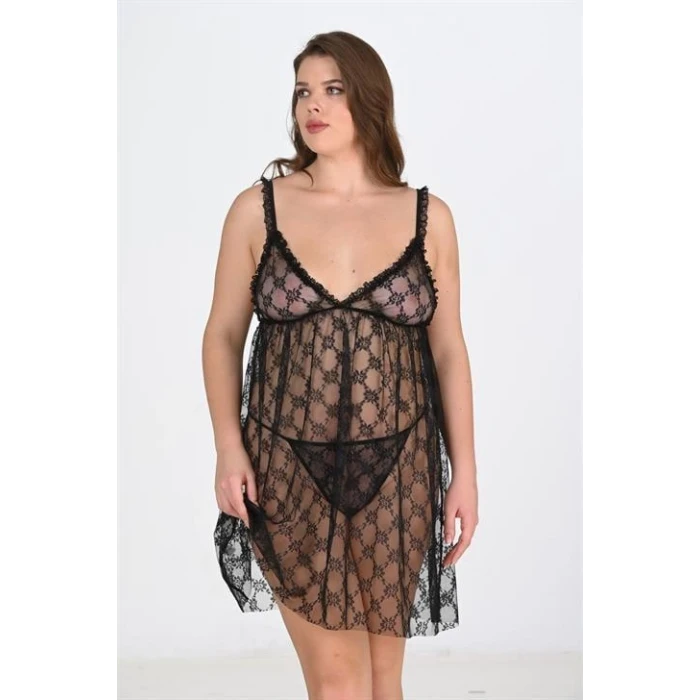 ieg™ Büyük Beden Siyah Gecelik 3041