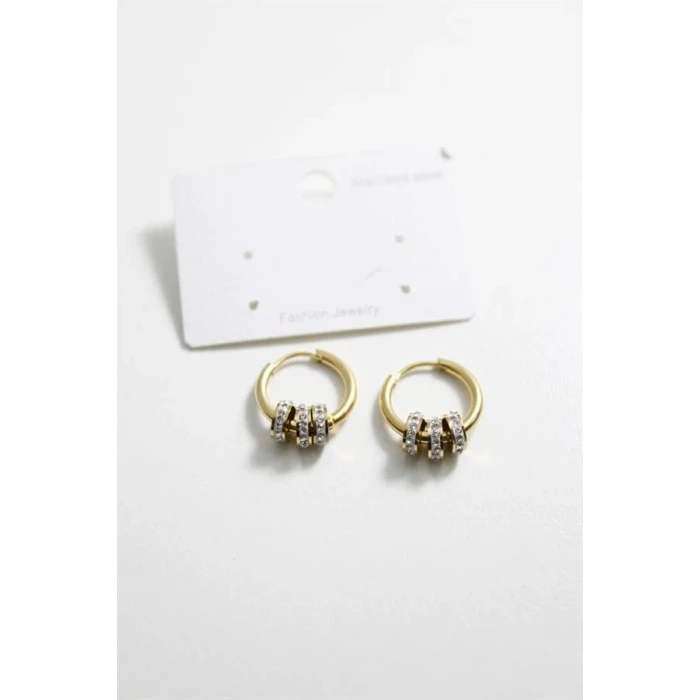 ieg™ Çelik Taşlı Halka  Küpe - Altın