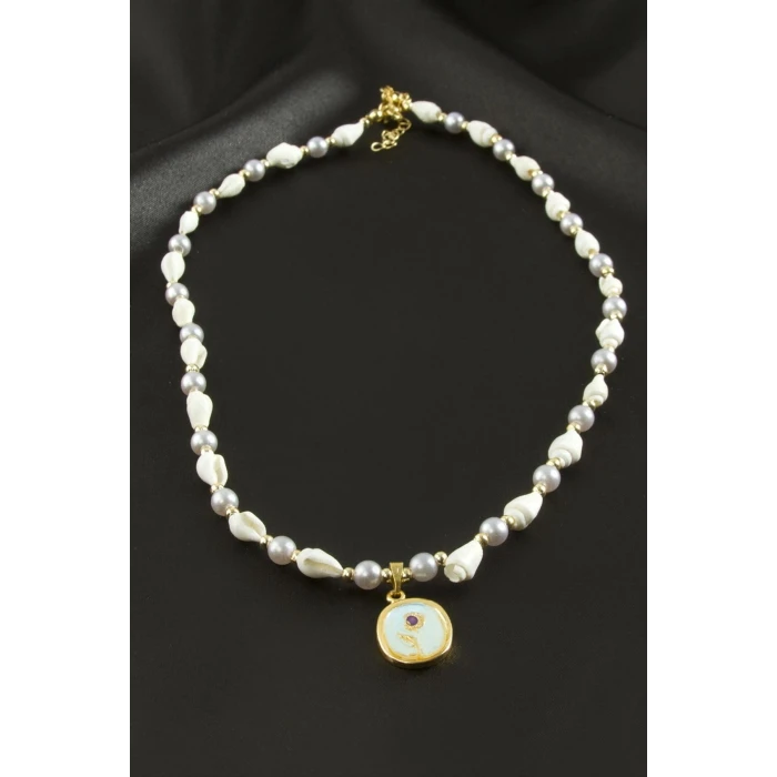 ieg™ Çiçek Deniz Kabuğu İnci Mineli Kolye