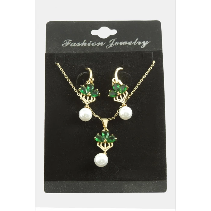 ieg™ Çiçek İnci Zirkon Taşlı Set Kolye