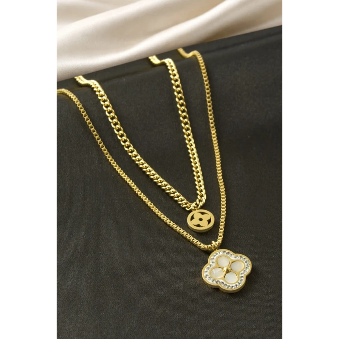 ieg™ Çiçek Sedef Çelik İkili Kolye