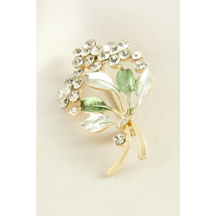 ieg™ Çiçek Yaprak Mineli Taşlı Broş