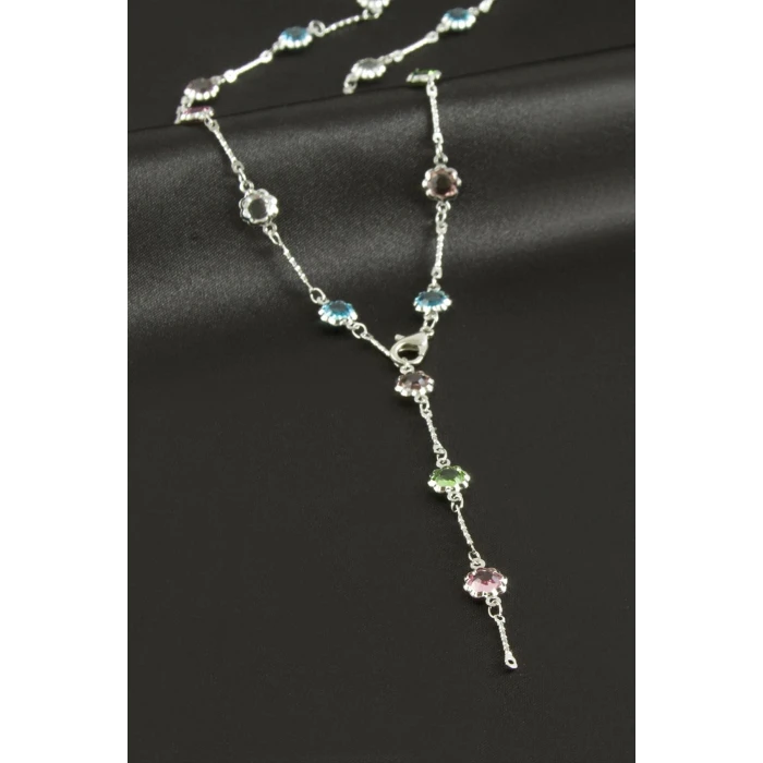 ieg™ Çiçek Zirkon Taşlı Çelik Y Kolye