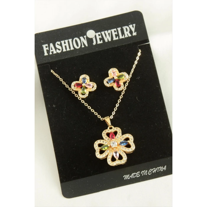 ieg™ Çiçek  Zirkon Taşlı Set Kolye
