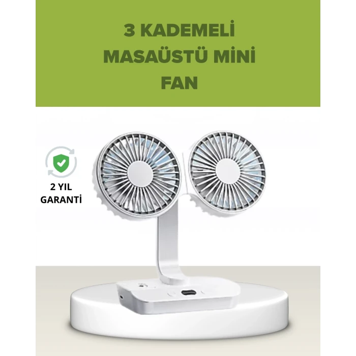 ieg™ Çift Kafalı Masaüstü ve Duvar Tipi Sessiz USB Şarjlı Fan