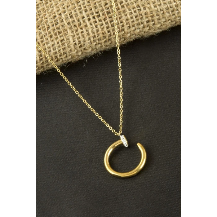 ieg™ Çivi Zirkon Taşlı Lüks Çelik Kolye