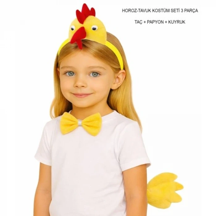 ieg ™ Çocuk Horoz Tavuk Kostüm Seti 3 Parça (Taç + Papyon + Kuyruk)