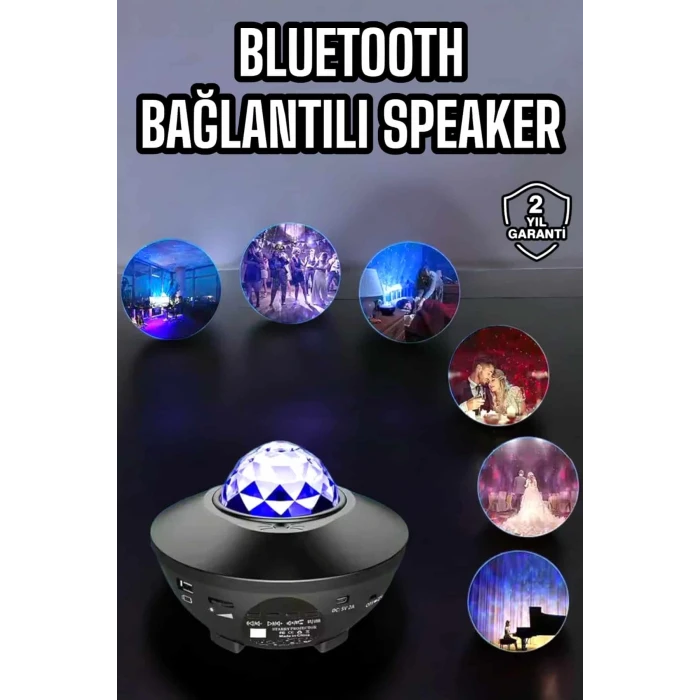 ieg™ Çocuklara Özel Şarjlı Bluetooth Hoparlör Parti Led Lambası Yıldızlı Projeksiyon