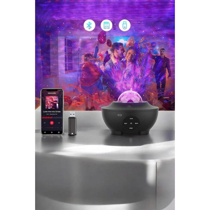 ieg™ Çocuklara Özel Şarjlı Bluetooth Hoparlör Parti Led Lambası Yıldızlı Projeksiyon