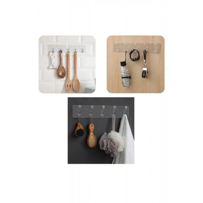 ieg™ Çok Amaçlı Kendinden Yapışkanlı 5li Şeffaf Askı