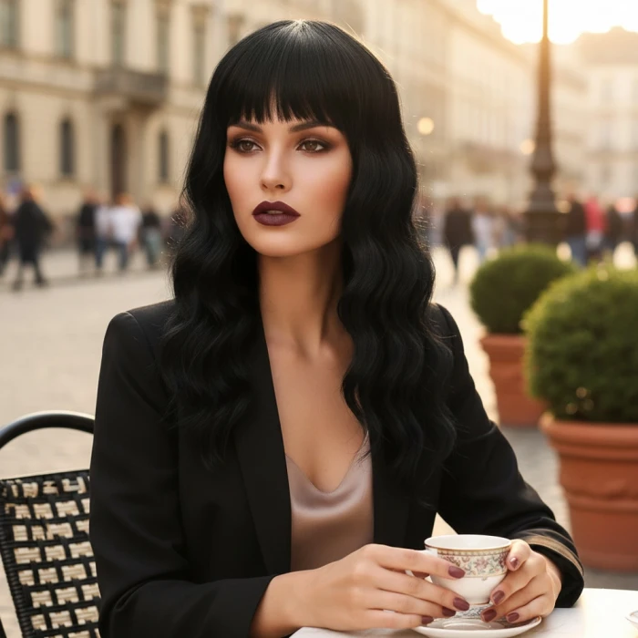 ieg™ Dalgalı Kısa Perçemli Fiber Sentetik Peruk - Siyah