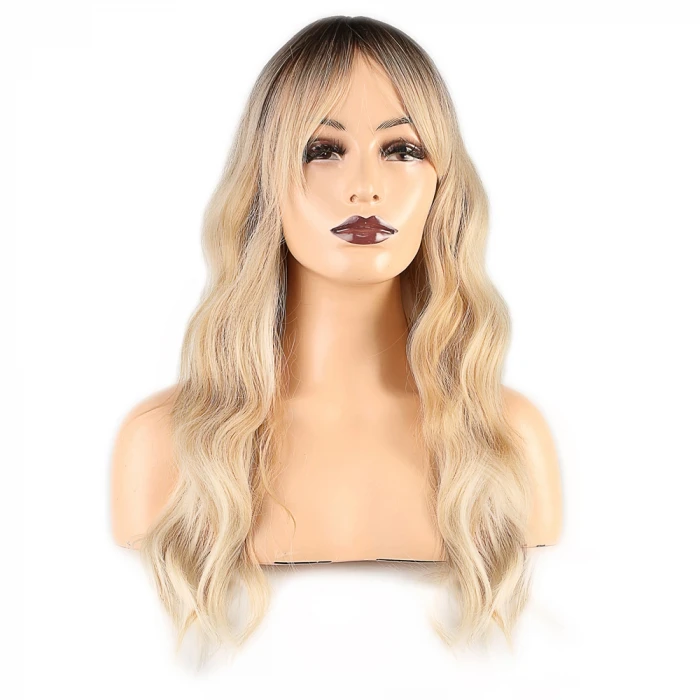 ieg™  Dalgalı Perçemli Fiber Sentetik Orta Boy Peruk - Kahve Platin Röfleli