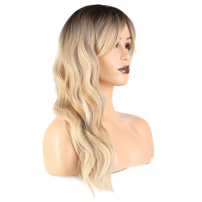 ieg™  Dalgalı Perçemli Fiber Sentetik Orta Boy Peruk - Kahve Platin Röfleli