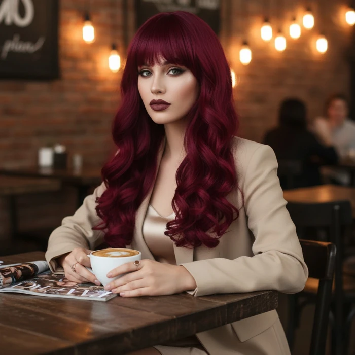 ieg™ Dalgalı Perçemli Uzun Fiber Sentetik Peruk - Kızıl