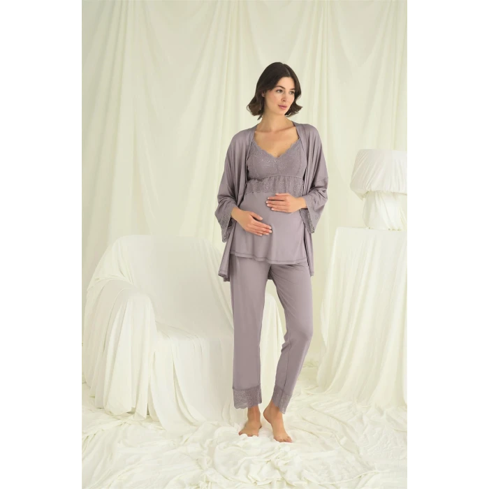 ieg™ Dantelli Hamile Lohusa 3lü Pijama Takımı