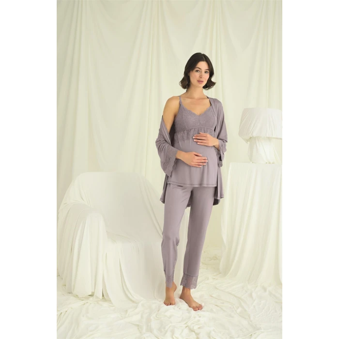 ieg™ Dantelli Hamile Lohusa 3lü Pijama Takımı