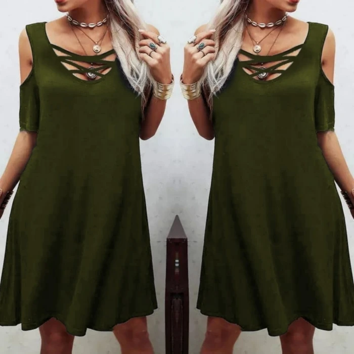 ieg™ Dekolteli Bağcık Detay Viskon Kumaş Elbise