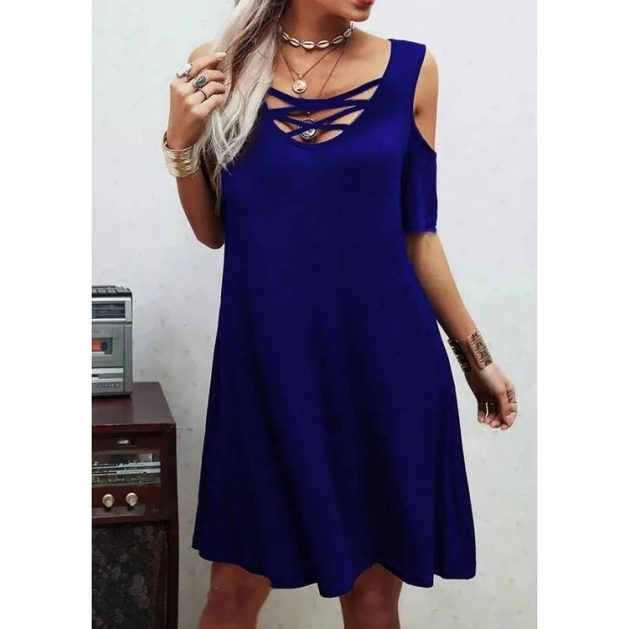 ieg™ Dekolteli Bağcık Detay Viskon Kumaş Elbise