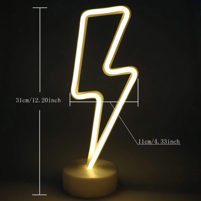 ieg™  Dekoratif Şimşek Şeklinde Pilli Neon Led Lamba Süs Masa Lambası