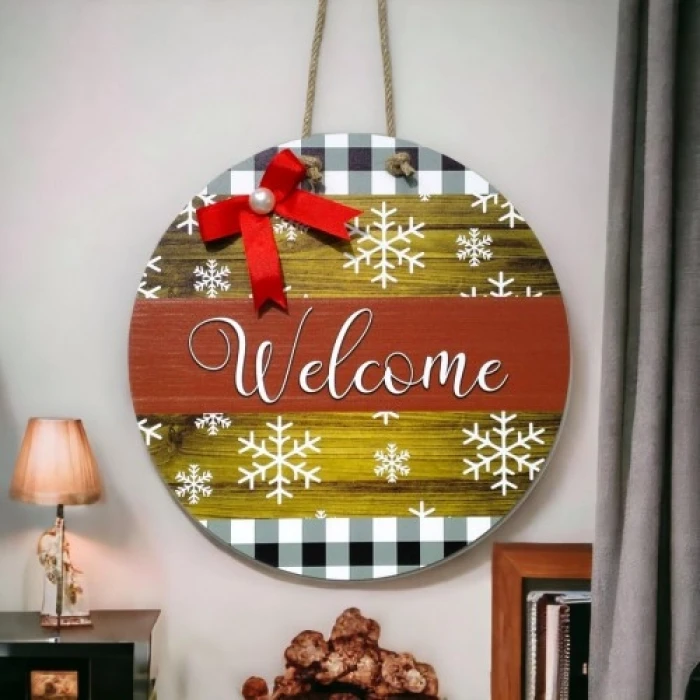 ieg™ Dijital Baskı Kırmızı Kurdeleli İncili Welcome Kapı Süsü 30 Cm Kapı Süsü