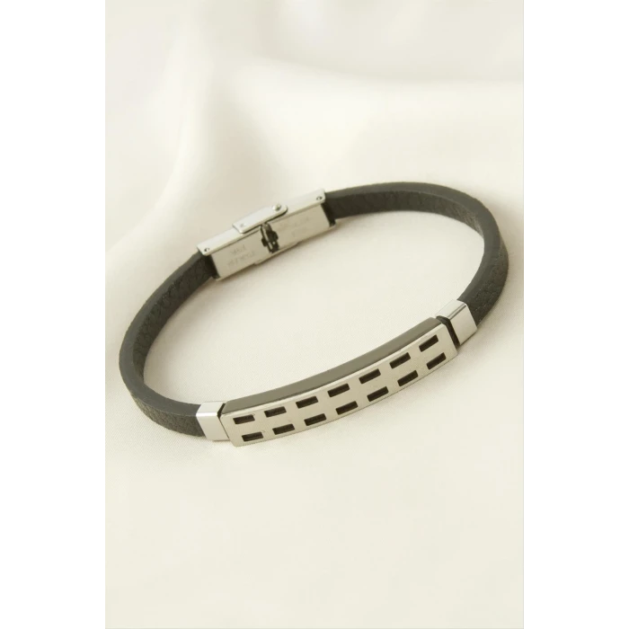 ieg™ Dikdörtgen Deri Çelik Bileklik