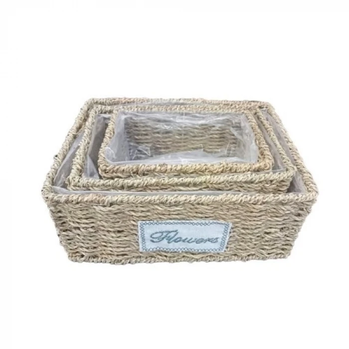 ieg™  Dikdörtgen Doğal Hasır Saksı Seti - 3lü