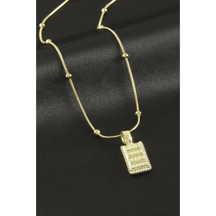 ieg™ Dikdörtgen Zirkon Taşlı Lüks Çelik Kolye