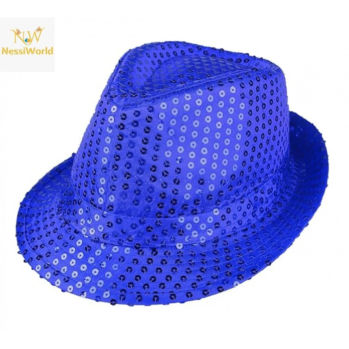 ieg™ Disko Star Mavi Payetli Fötr Şapka Yetişkin Boy