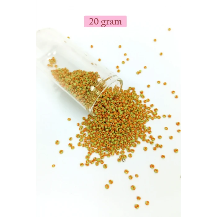 İEG Dökme Cam Kum Boncuk (11/0) 2 mm - 20 Gram -  Sarı Turuncu - BNC031