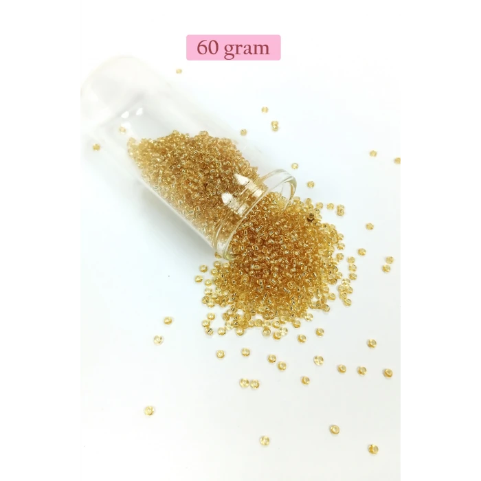 İEG Dökme Cam Kum Boncuk (11/0) 2 mm - 60 Gram -  Şeffaf Bal Rengi - BNC068