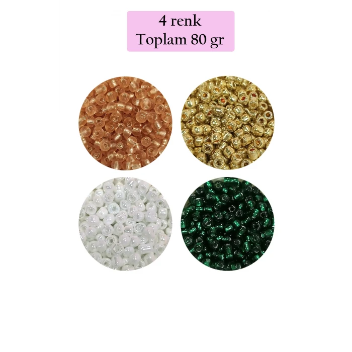İEG Dökme Cam Kum Boncuk (8/0) 3 mm - 4 Renk - Toplam 80 Gram - BNC416