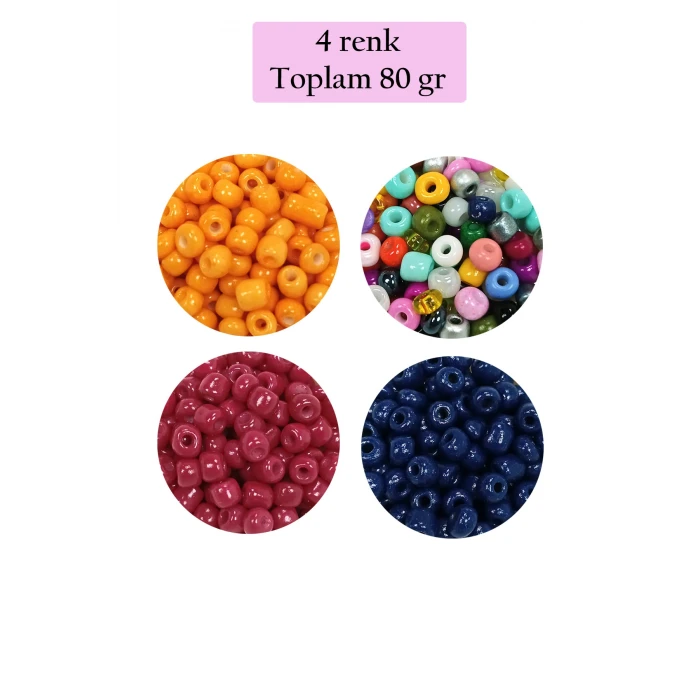 İEG Dökme Cam Kum Boncuk Büyük Boy (6/0) 4 mm - 4 Renk - Toplam 80 Gram - BNC413