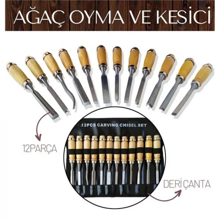 Elena 12 Parça Çantalı Ağaç Oyma ve Kesici Set