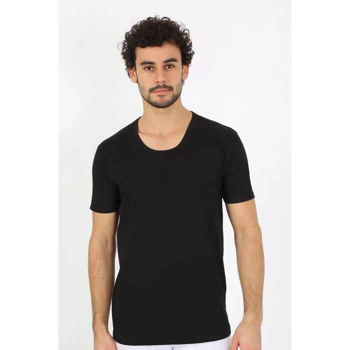 ieg ™ Erkek Açık Yaka Siyah Penye Atlet