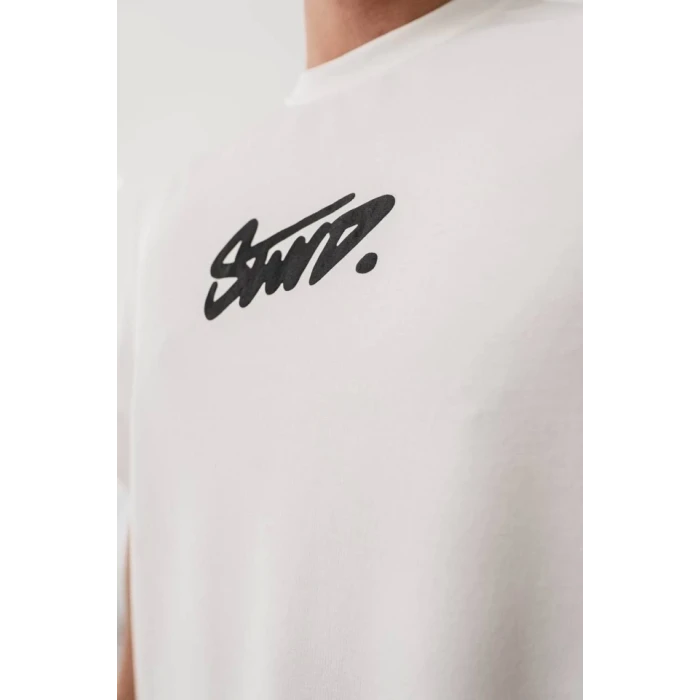 ieg™ Erkek Baskılı Oversize T-shirt - Beyaz