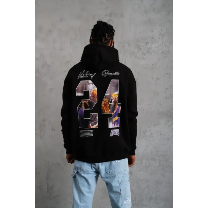 ieg™ Erkek Baskılı Oversize Üç İplik Kapüşonlu Sweatshirt - Siyah