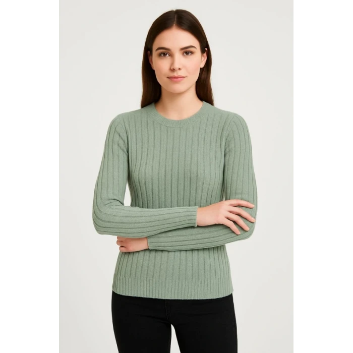 ieg™ Erkek Bisiklet Yuvarlak Yaka Triko Kazak Pamuklu Kalın Fitilli Dokuma, Regular Fit Uzun Kollu Kışlık Model - Mint Yeşili