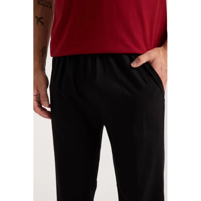 ieg ™ Erkek Bordo Düğmeli Yaka Kısa Kol Pijama Takımı