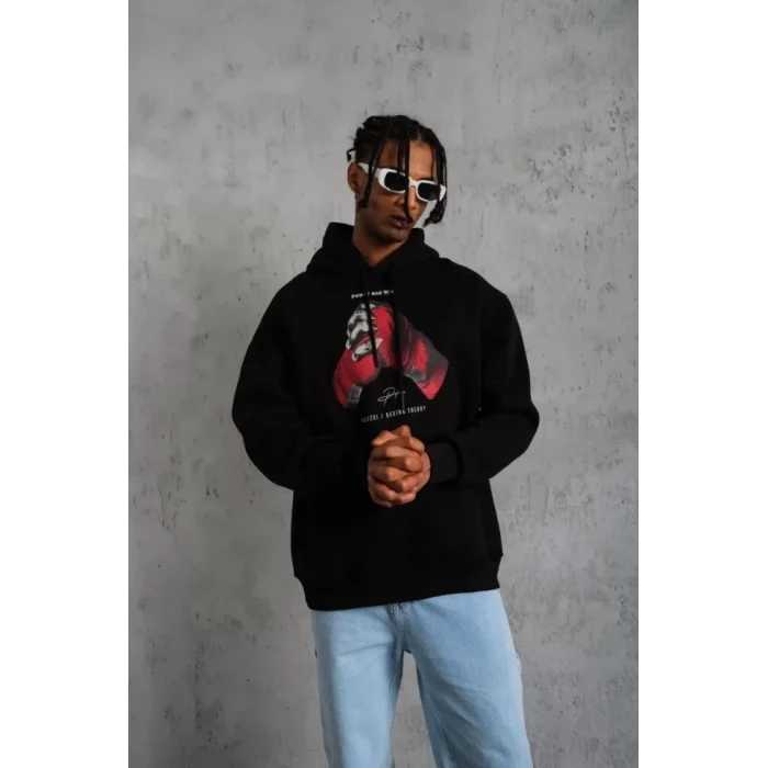 ieg™ Erkek Eldiven Baskılı Kapüşonlu Sweat - Siyah