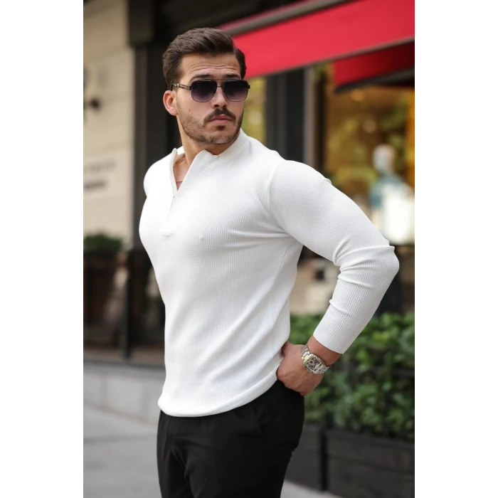 ieg™ Erkek Fermuarlı Bisiklet Yaka Dokulu Uzun Kollu Triko