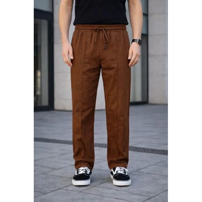 ieg™ Erkek Keten Cepli Çıma Dikişli Jogger Buggy Pantalon Rahat Kalıp - Kahverengi