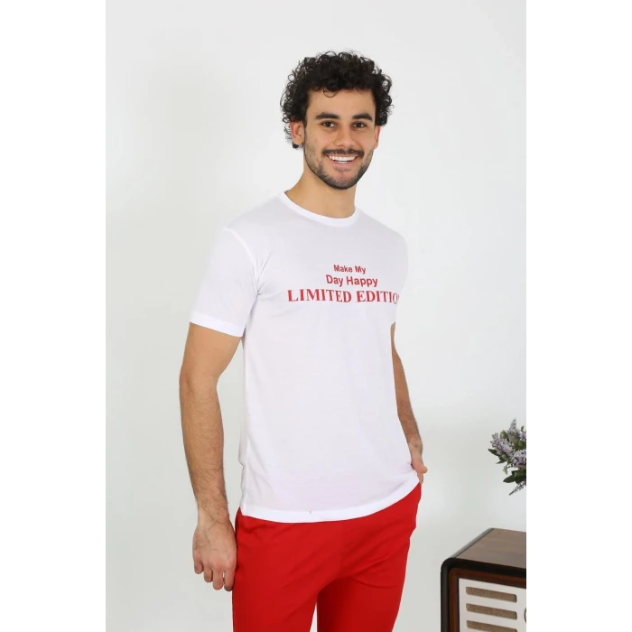 ieg ™ Erkek Kısa Kol Penye Beyaz Pijama Takımı