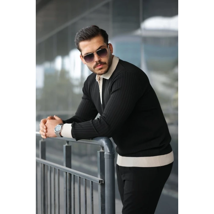 ieg™ Erkek Kol Ve Yaka Detaylı Uzun Kollu Triko