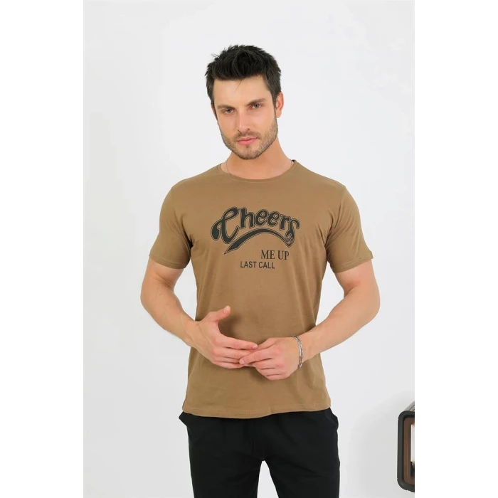 ieg ™ Erkek Pamuk Kısa Kol Pijama Takım Vizon