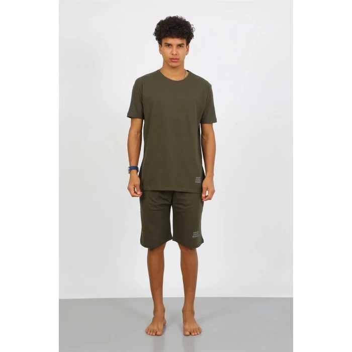 ieg ™ Erkek Pamuk Lakost Alt Üst Kaprili Pijama Takım Haki