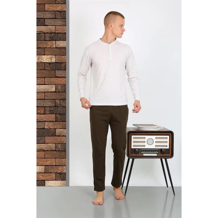 ieg ™ Erkek Penye Uzun Kol Pijama Takımı Ekru
