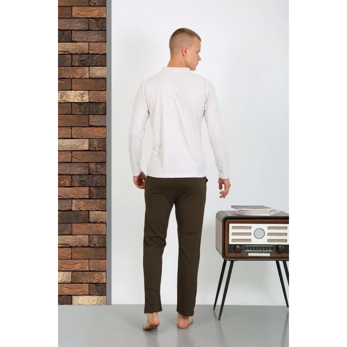 ieg ™ Erkek Penye Uzun Kol Pijama Takımı Ekru